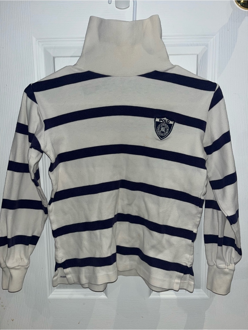 Polo by Ralph Lauren Cream & Navy Striped Turtleneck Sweater
